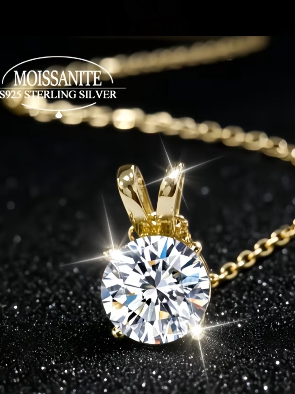 2 Carat Moissanite Solitaire Pendant Necklace in Gold - Sparkling White Stone